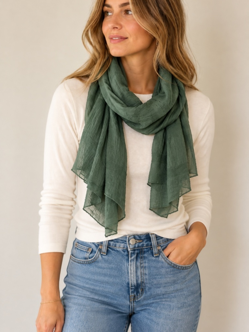 Olive green silky scarf